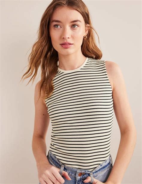 Striped Ribbed Tank Top Ivorynavy Stripe Boden Us