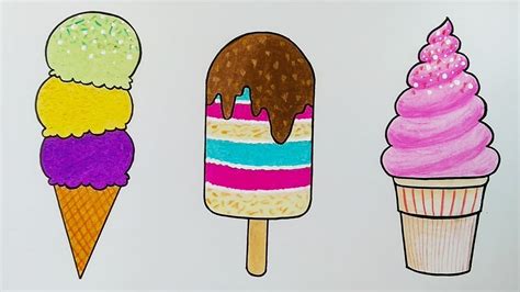 Cara menggambar es krim || Menggambar es krim warna warni - YouTube