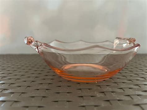 Vintage Pink Depression Glass Octagon Serving Bowl Tidbit Nut Candy Dish Catchall With Handles