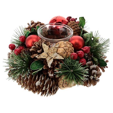 Castiçal Para O Natal - Castiçal de Natal para vela 3 cm com pinhas e bolas 15x10 cm | venda ...