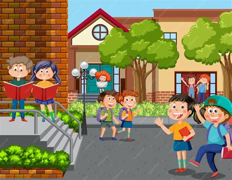 Niños felices en la escuela | Vector Premium