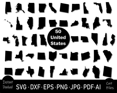 50 States Svg Bundle United States Map Svg File For Cricut State