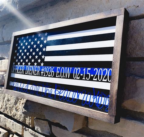 Thin Blue Line Wood Flag Leo Support Officer Down Police Etsy