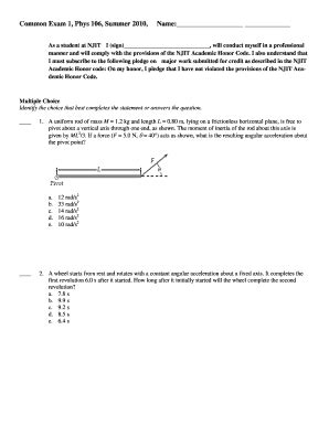 Fillable Online Web Njit Common Exam 1 Phys 106 Summer 2010 Name