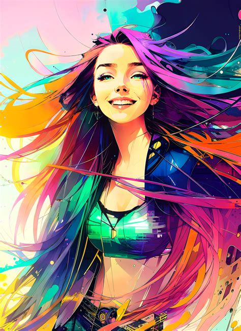 Wallpaper Ai Art Artwork Colorful Color Burst Long Hair Smile