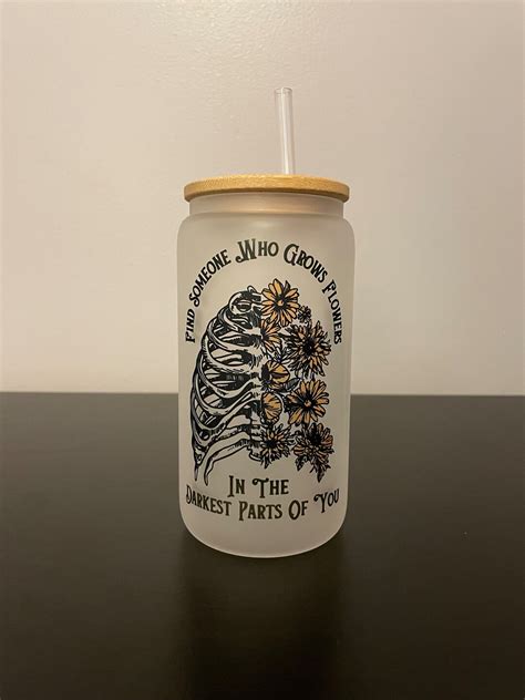 Grow Flowers 16oz Frosted Beer Can Glass Etsy