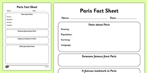 Paris Factsheet Writing Template Teacher Made Twinkl Worksheets