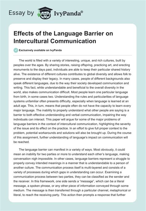 Effects Of The Language Barrier On Intercultural Communication