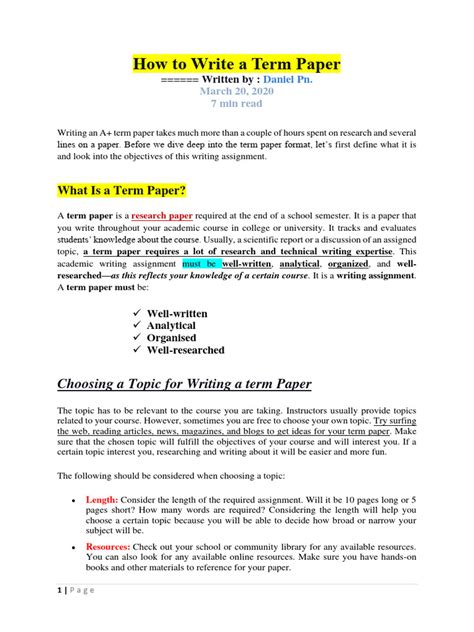 1 - Term - Paper - Tips - How To Write A Term Paper | PDF | Apa Style ... 