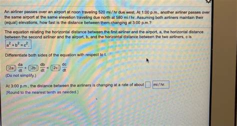 Solved An Airliner Passes Over An Airport At Noon Traveling Chegg