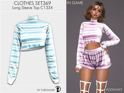 Long Sleeve TOP Mini Shorts SET369 Sims 4 Clothes Mod ModsHost