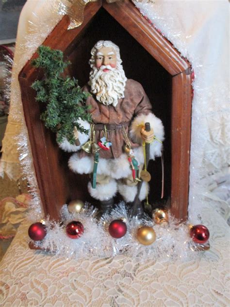 Reduced St Nicholas In Lighted Shadow Box Vintage Re Purposed Saint