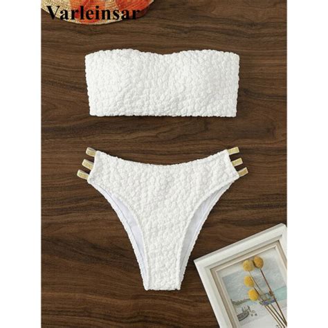 Sexy Bandeau Wrinkled Strappy Bikini Female Swimsuit Women Swimwear Two