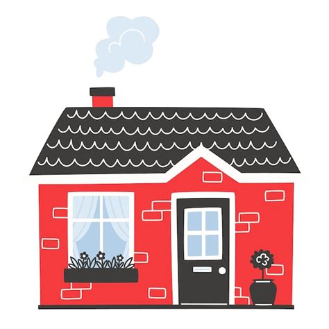 Premium Vector Small Bright Red House In Cartoon Style