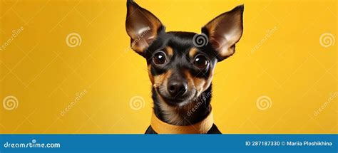 Happy Black Funny Dog Smiling on Isolated Yellow Background. Stock ...