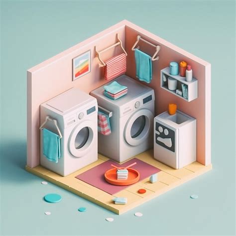 Premium Ai Image D Cute Isometric Laundry Room