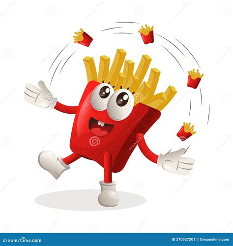 Cute French Fries Mascot Freestyle With French Fries Stock Vector