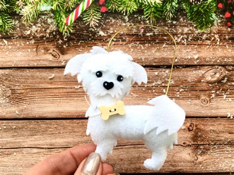 Maltese Dog Ornament Felt Dog Ornament Dog Christmas Ornament