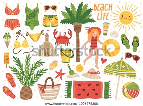 Set Cute Summer Icons Bikini Flip Stock Vector Royalty Free Shutterstock