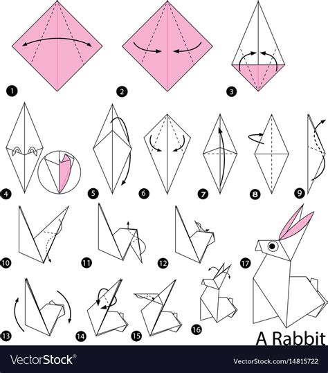 Step Instructions How To Make Origami A Rabbit Vector Image