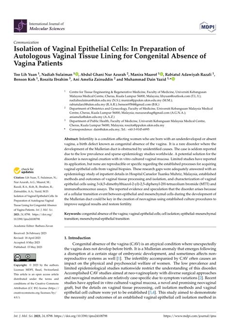 Pdf Isolation Of Vaginal Epithelial Cells In Preparation Of Autologous Vaginal Tissue Lining