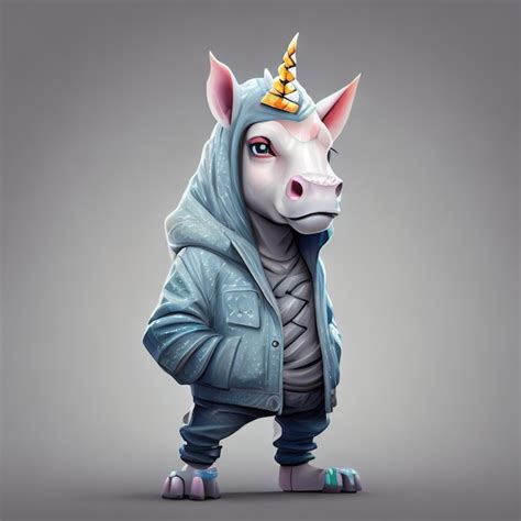 Lindo personaje de unicornio con ropa estética de calle Foto Premium