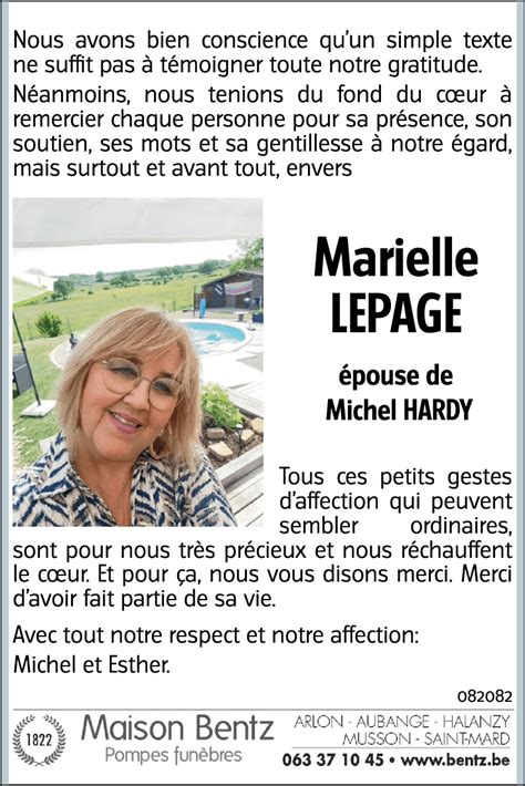 Avis de décès de Marielle LEPAGE décédé le 04 01 2025 à Hondelange