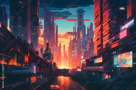 Beautiful Cyberpunk Cityscape, Glitchy Animation style | Cyberpunk ...