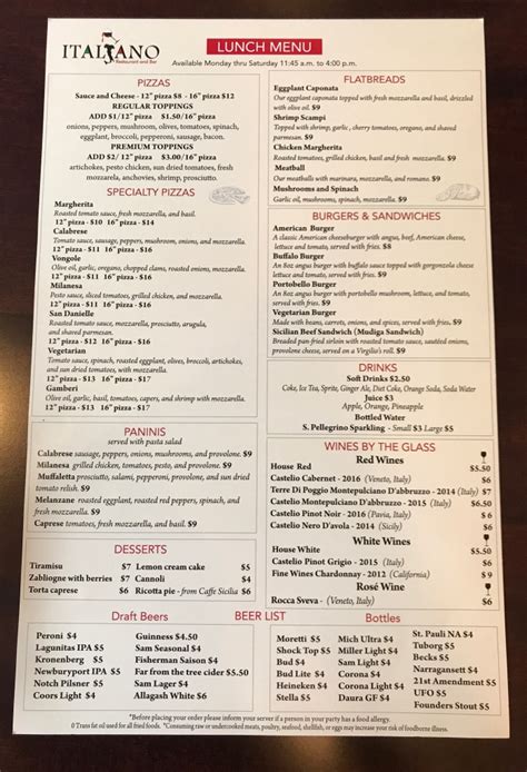 Restaurant Italiano Menu – Good Morning Gloucester