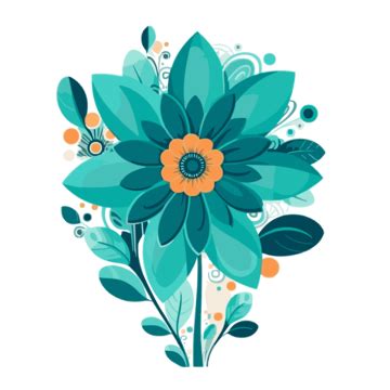 Teal Flower Vector, Sticker Clipart Flower Drawing With Leaves In Teal ...