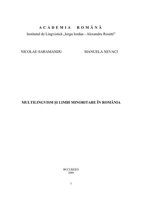 Pdf Multilingvism Si Limbi Minoritare In Romania Dokumen Tips