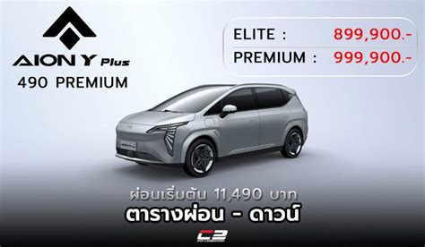 ราคาตารางผ่อน ดาวน์ 2024 Aion Y Plus 490 Premium ผ่อนเริ่มต้น 11490 บาท