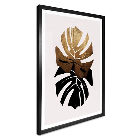 Poster Kubistika Monstera Noir Et Or Wall Art Fr