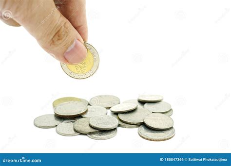 Hand Hold A Coin Isolated White Background Stock Photo Image Of