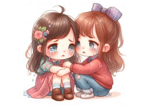 Cute Girl Comforting Her Crying Friend Graphic By Ai Illustration And