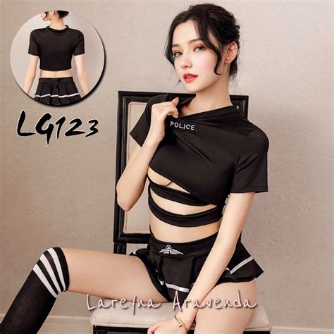 Jual Lareyna Aravenda Set Lingerie Rok G String Costume Sexy Black Police LG123 Shopee