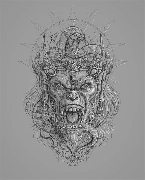 Angry Hanuman Sketch