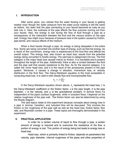 Solution Lab Report Experiment Energy Loss In Pipes Studypool