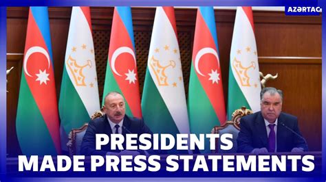 Presidents Of Azerbaijan And Tajikistan Made Press Statements Youtube