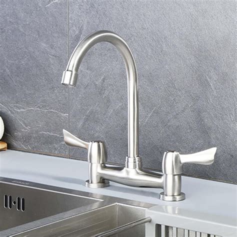 Kitchen 304 Stainless Steel Kitchen Sink 360° Swivel Double Handle Hot