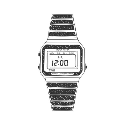 Digital Hand Watch Hand Drawn Wrist Watch Illustration In Sketch