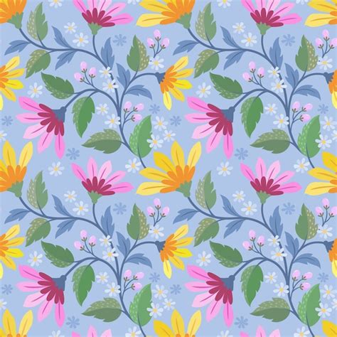 Premium Vector Colorful Hand Draw Flowers Seamless Pattern