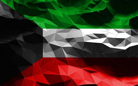 Download Wallpapers 4k Kuwaiti Flag Low Poly Art Asian Countries