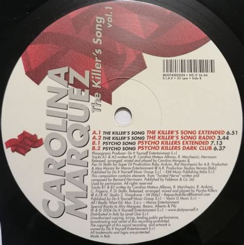 Carolina Márquez The Killer's Song - Carolina Marquez – The Killer's Song – Vinyl (12"), 2004 [r582175 ...