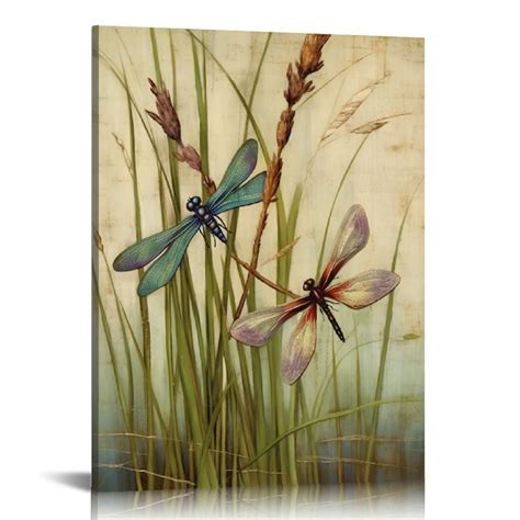 Comio Dragonfly Canvas Wall Art Decor Vintage Insect Dragonflies