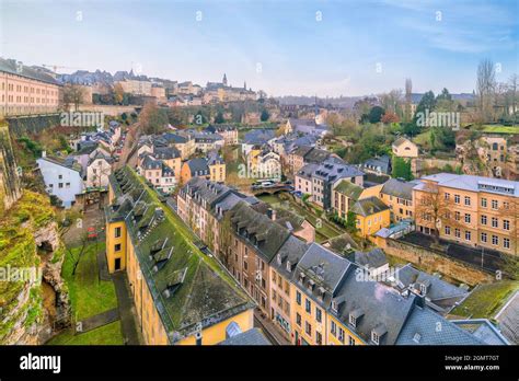 Skyline Of Old Town Luxembourg City From Top View In Luxembourg Stock