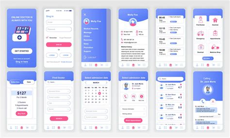 Set Of Ui Ux Gui Screens Medicine App Flat Design Template For Mobile