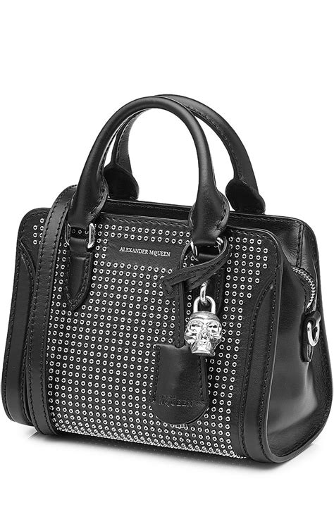 Alexander Mcqueen Mini Padlock Black Leather Silver Skull Shoulder