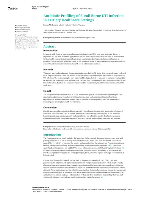 Pdf Antibiotic Profiling Of E Coli Borne Uti Infection In Tertiary