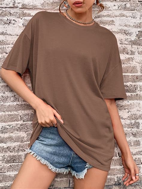 Solid Drop Shoulder Oversized Tee Oversized Tee Womens Tops Women